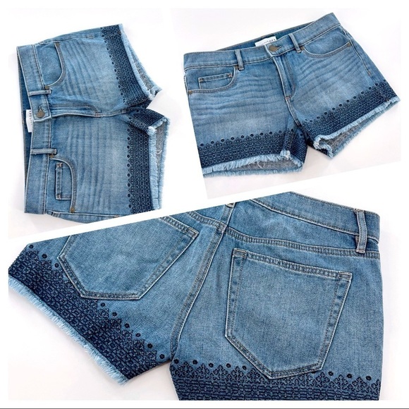 LOFT Pants - Loft Frayed Denim Cut Off Shorts Embroidery Size 26/2